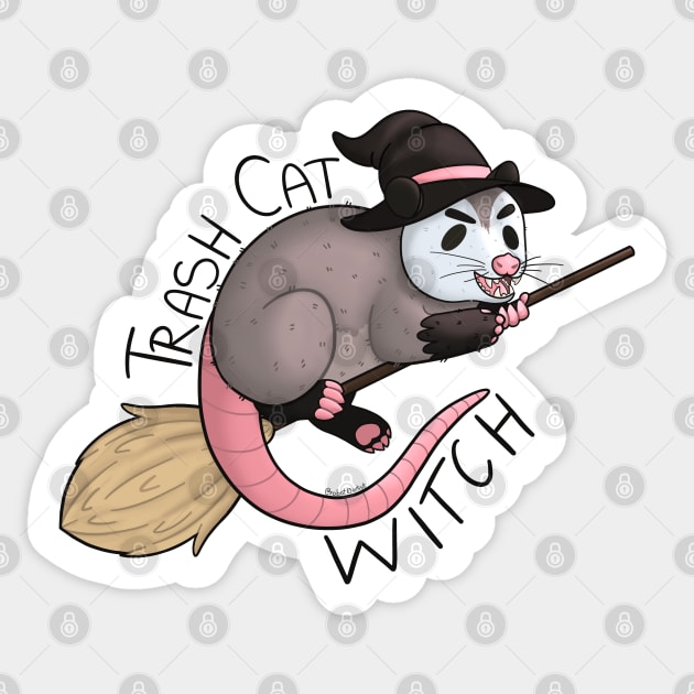 Trash cat witch (Opossum witch) Sticker by Roa